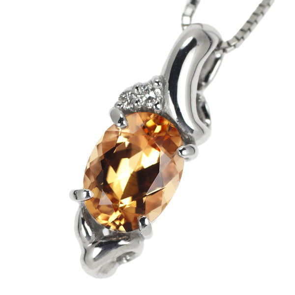 Rare K18WG Imperial Topaz Diamond Pendant Necklace 1.25ct D0.02ct 