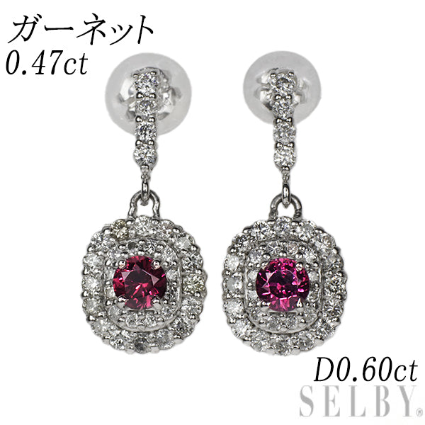 Pt900/ Pt950 ガーネット ダイヤモンド ピアス 0.47ct D0.60ct ...