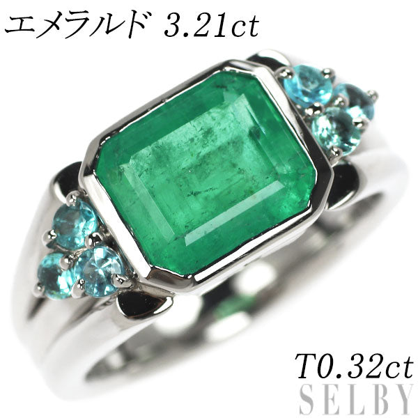 Rare Pt900 Emerald Paraiba Tourmaline Ring 3.21ct PT0.32ct 