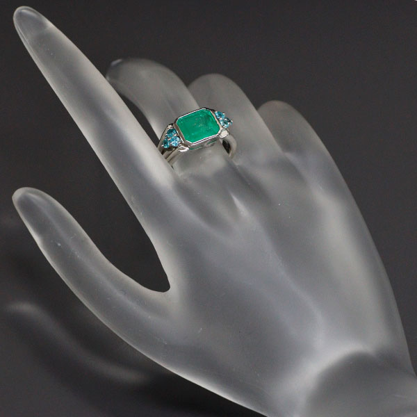 Rare Pt900 Emerald Paraiba Tourmaline Ring 3.21ct PT0.32ct 