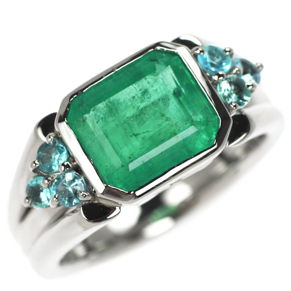 Rare Pt900 Emerald Paraiba Tourmaline Ring 3.21ct PT0.32ct 