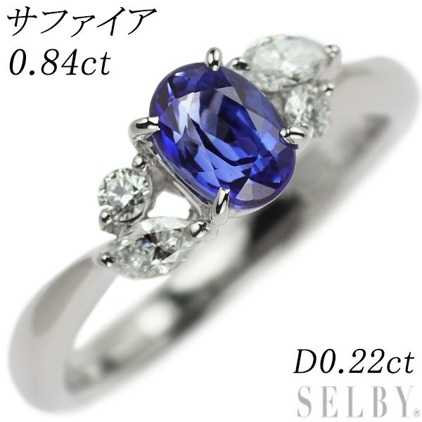 Pt900 Sapphire Diamond Ring 0.84ct D0.22ct 