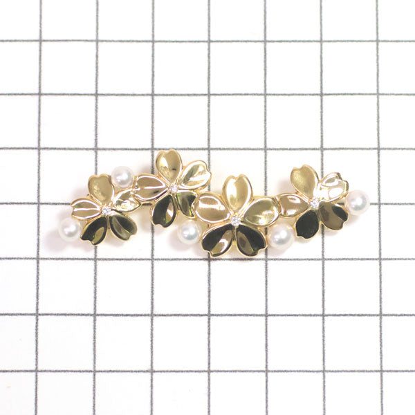 ミキモト K18YG アコヤ真珠 ダイヤモンド ブローチ 径約4.0-4.7mm 桜 サクラ