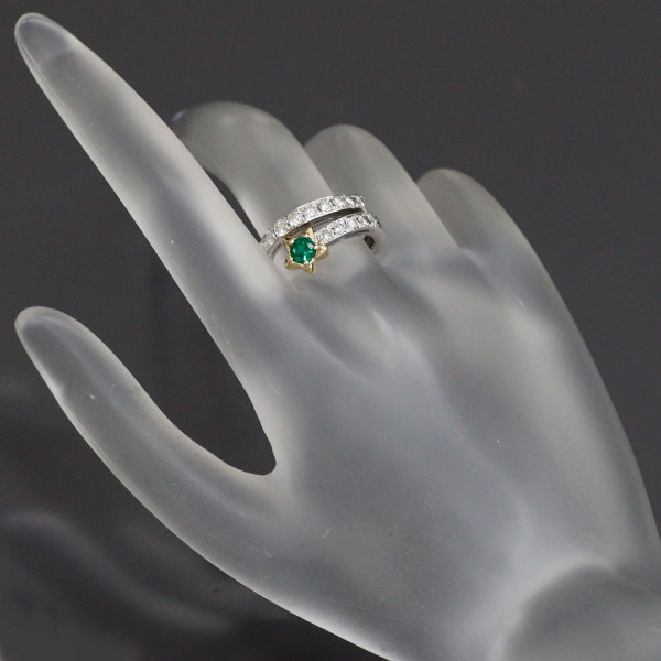 Pt900/K18YG Emerald Diamond Ring 0.24ct D0.72ct Star 