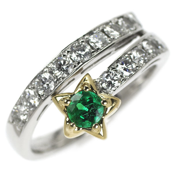 Pt900/K18YG Emerald Diamond Ring 0.24ct D0.72ct Star 