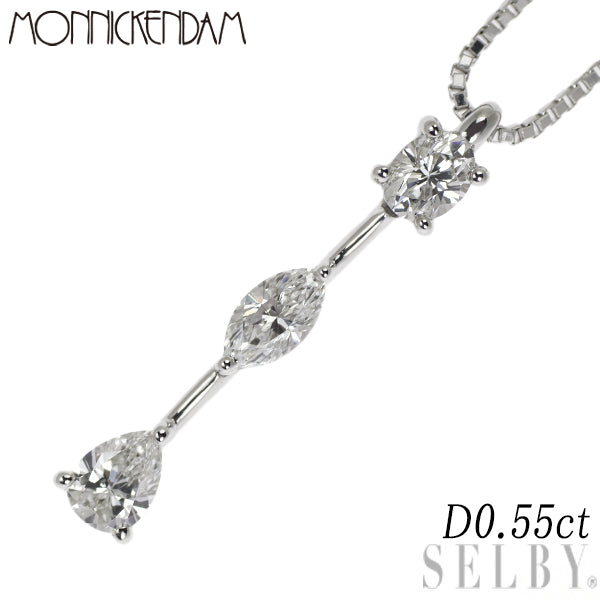 Monnickendam Pt900/Pt850 Fancy Cut Diamond Pendant Necklace 0.55ct Three Stone 