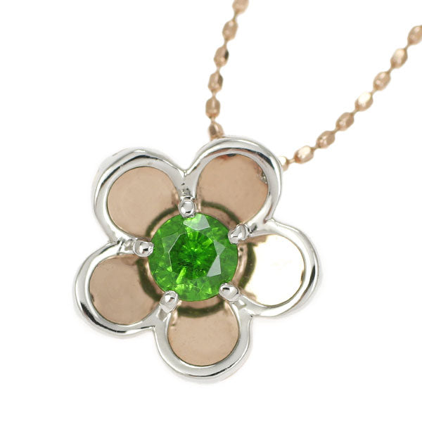Rare K18PG/Pt900 Demantoid Garnet Pendant Necklace 0.294ct Flower 