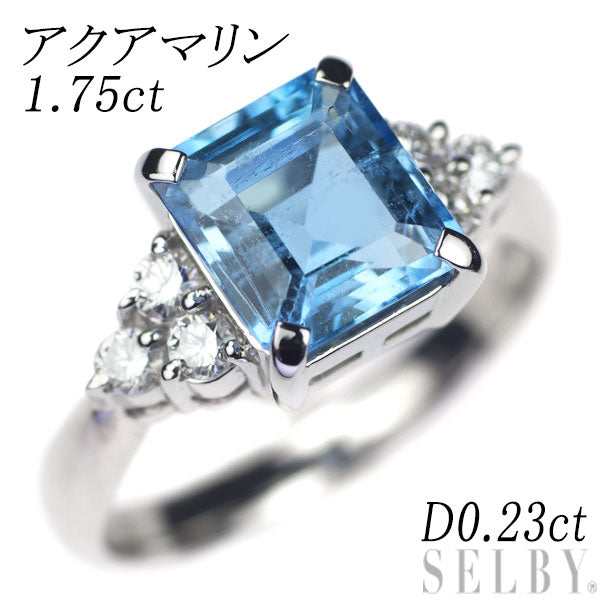 Pt900 Aquamarine Diamond Ring 1.75ct D0.23ct 