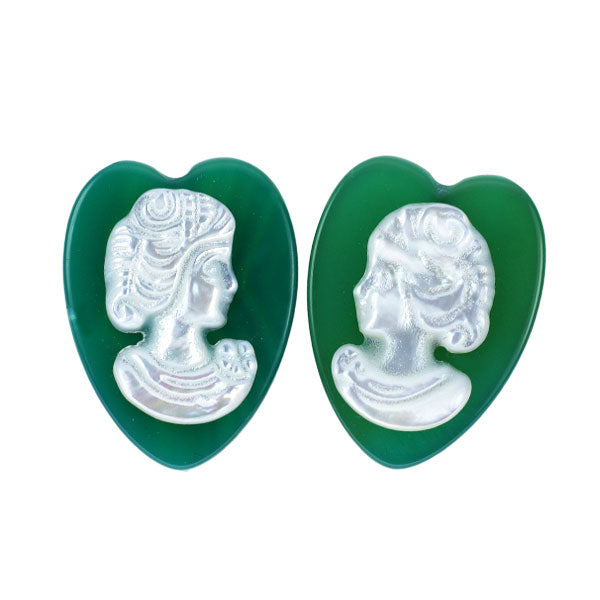 New K18YG Green Agate Shell Earrings Heart 