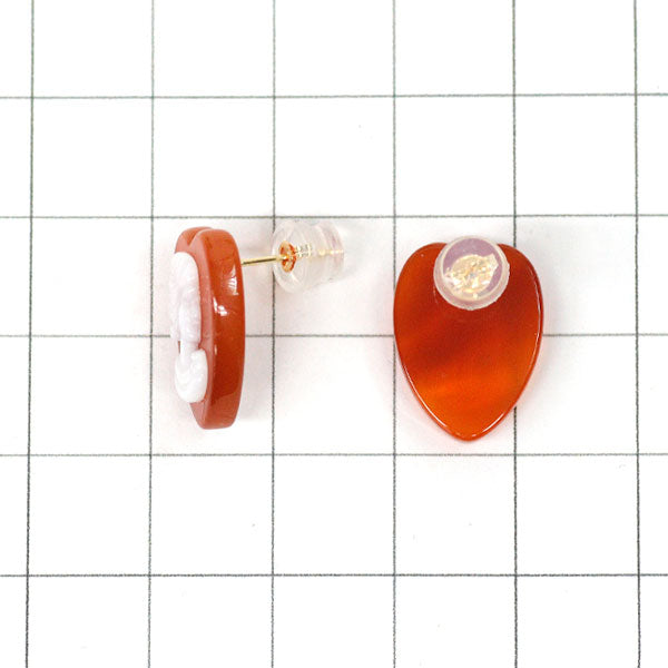 New K18YG Orange Agate Shell Earrings Heart 