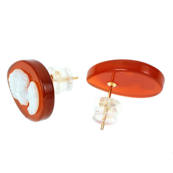 New K18YG Orange Agate Shell Earrings Pear Shape 