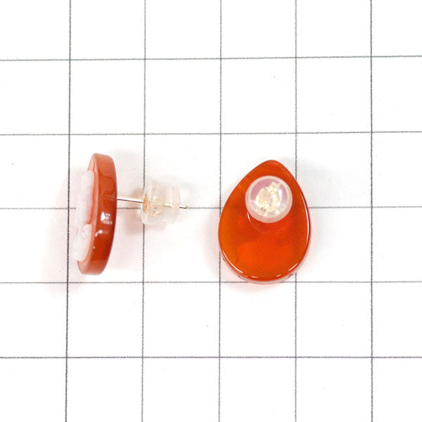 New K18YG Orange Agate Shell Earrings Pear Shape 