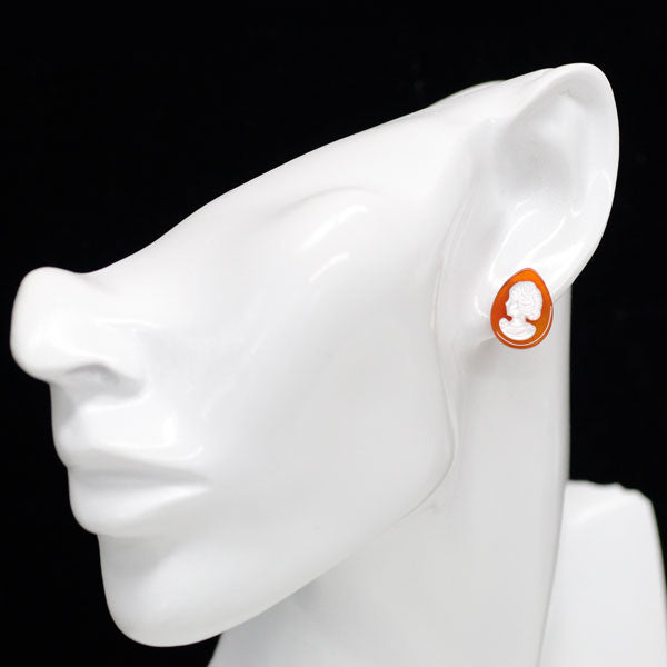 New K18YG Orange Agate Shell Earrings Pear Shape 