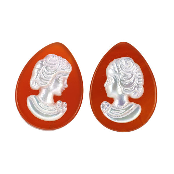 New K18YG Orange Agate Shell Earrings Pear Shape 