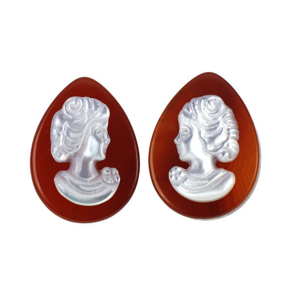 New K18YG Orange Agate Shell Earrings Pear Shape 