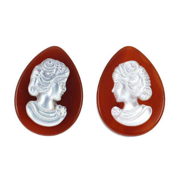 New K18YG Orange Agate Shell Earrings Pear Shape 