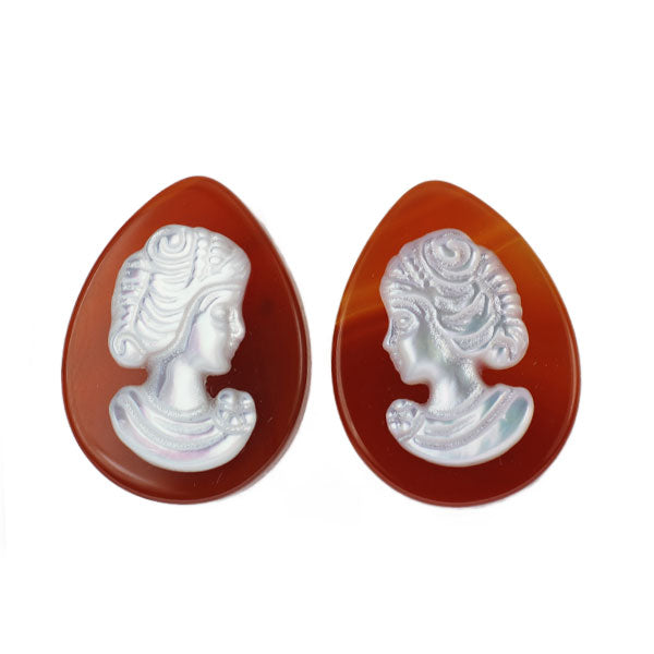 New K18YG Orange Agate Shell Earrings Pear Shape 