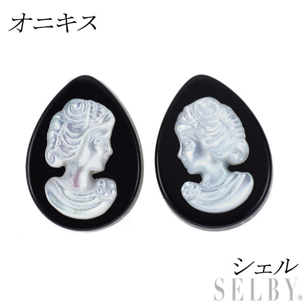 New K18YG onyx shell earrings pair shape 