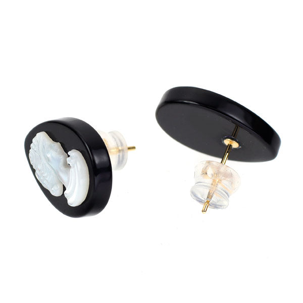 New K18YG onyx shell earrings pair shape 