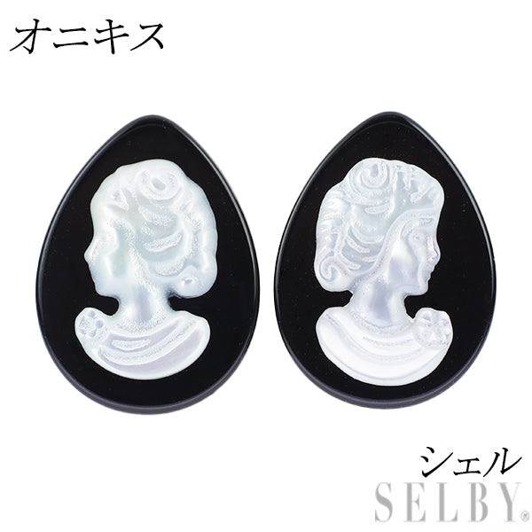 New K18YG onyx shell earrings pair shape 