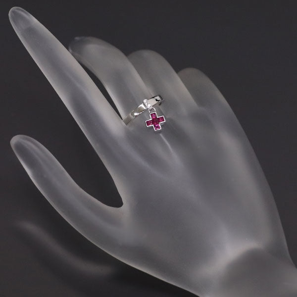 Star Jewelry K18WG Ruby Diamond Ring D0.02ct Cross Mystery Setting 