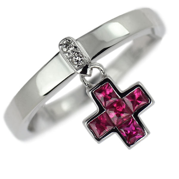 Star Jewelry K18WG Ruby Diamond Ring D0.02ct Cross Mystery Setting 