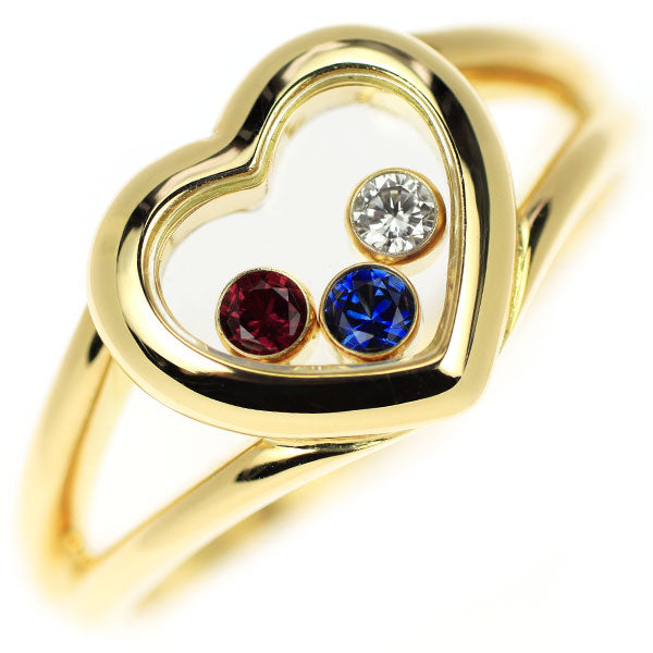 Chopard K18YG Sapphire Ruby Diamond Ring Happy Diamond Heart 