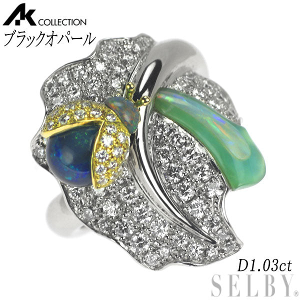 Kanazawa Ikuno/AK Collection Pt900/K18YG Black Opal Diamond Ring D1.03ct Ladybug 