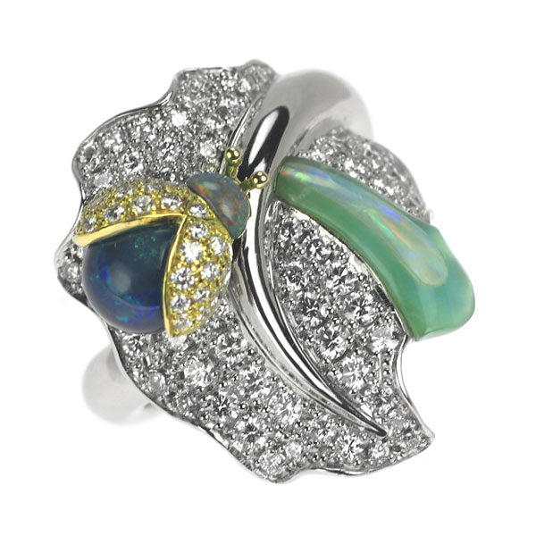 Kanazawa Ikuno/AK Collection Pt900/K18YG Black Opal Diamond Ring D1.03ct Ladybug 