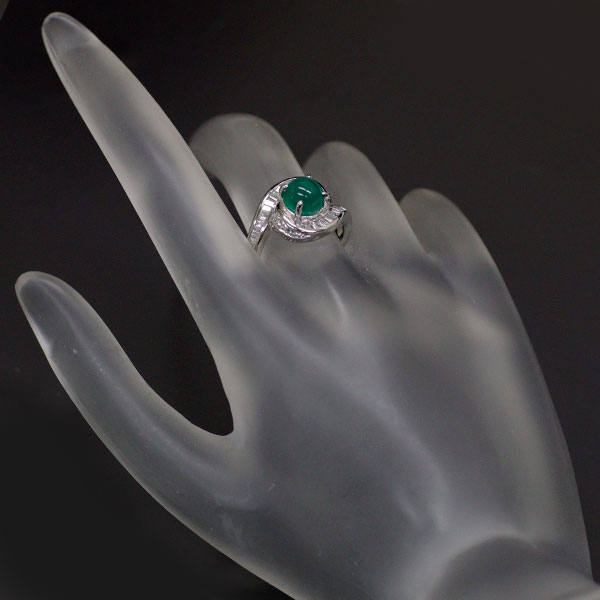 Pt900 Brazilian emerald cat's eye (F1) diamond ring 1.90ct D0.42ct 