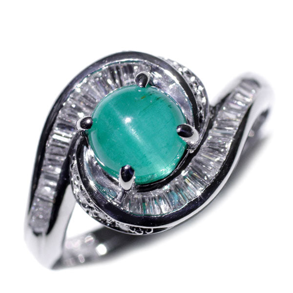 Pt900 Brazilian emerald cat's eye (F1) diamond ring 1.90ct D0.42ct 