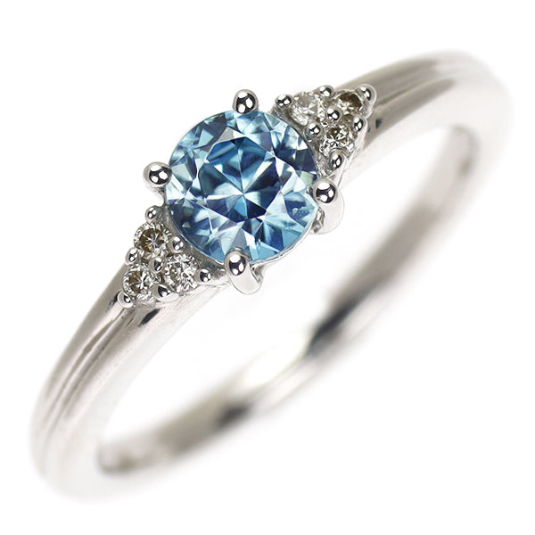 K18WG Blue Zircon Diamond Ring 0.74ct D0.04ct 