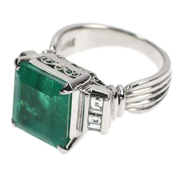 Pt900 Colombian emerald diamond ring 7.23ct D0.83ct 