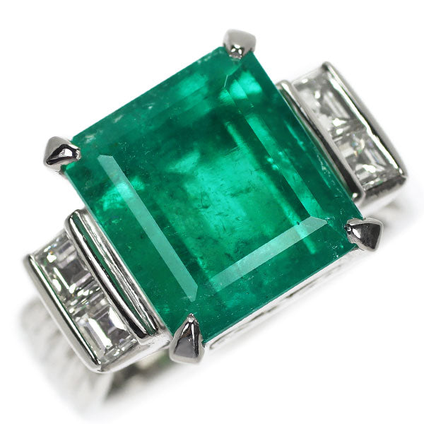 Pt900 Colombian emerald diamond ring 7.23ct D0.83ct 