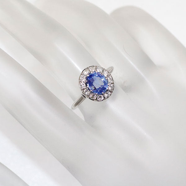 Pt900 X-ray inspected Sri Lankan unheated sapphire diamond ring Senbon fretwork vintage jewelry 