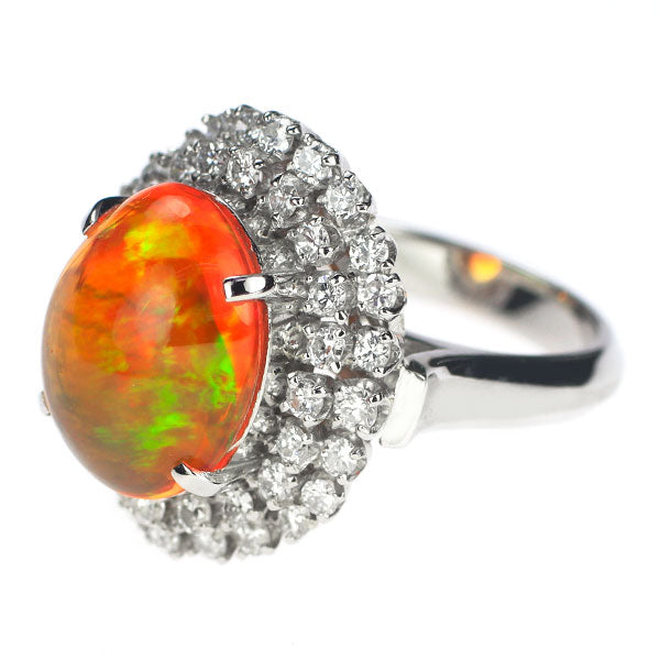 Pt900 Fire Opal Diamond Ring 3.65ct D0.88ct 