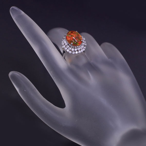 Pt900 Fire Opal Diamond Ring 3.65ct D0.88ct 