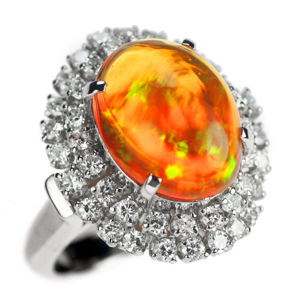 Pt900 Fire Opal Diamond Ring 3.65ct D0.88ct 