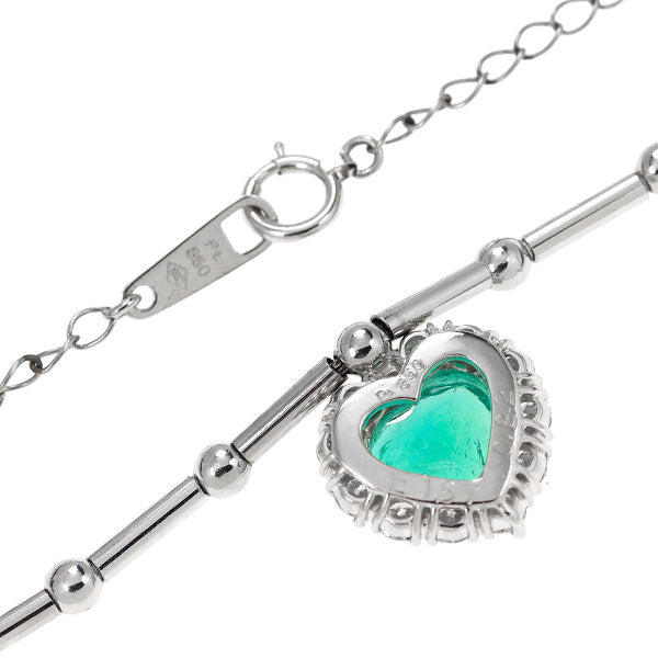 K18/Pt850 Heart Shape Emerald Diamond Pendant Necklace 1.67ct D0.82ct