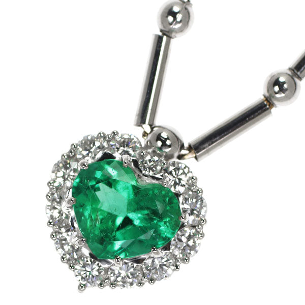 K18/Pt850 Heart Shape Emerald Diamond Pendant Necklace 1.67ct D0.82ct