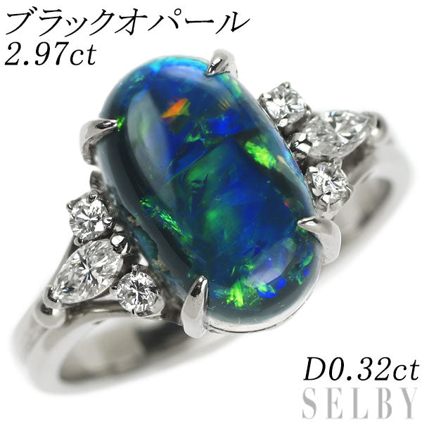 Pt850 Black Opal Diamond Ring 2.97ct D0.32ct 