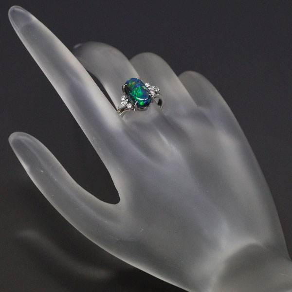 Pt850 Black Opal Diamond Ring 2.97ct D0.32ct 