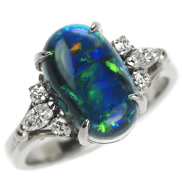 Pt850 Black Opal Diamond Ring 2.97ct D0.32ct 