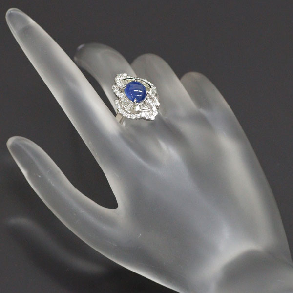Pt900 Star Sapphire Diamond Ring 2.90ct D1.11ct 