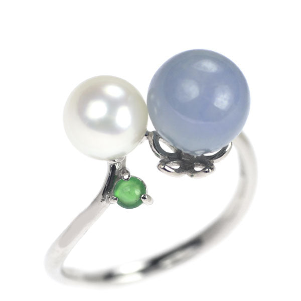 K18WG Lavender Jade Akoya Pearl Ring Diameter 7.6mm Diameter 6.2mm J0.06ct 