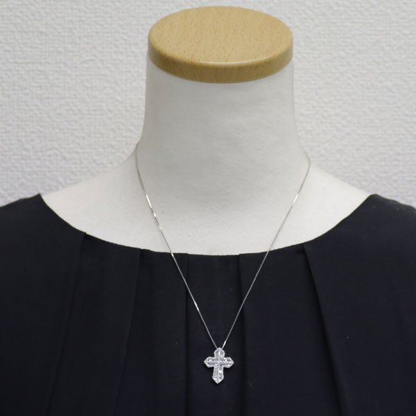K18WG ダイヤモンド ペンダントネックレス 0.70ct クロス