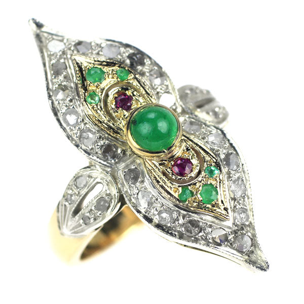 SV800/K12YG Emerald Ruby Diamond Ring Vintage 