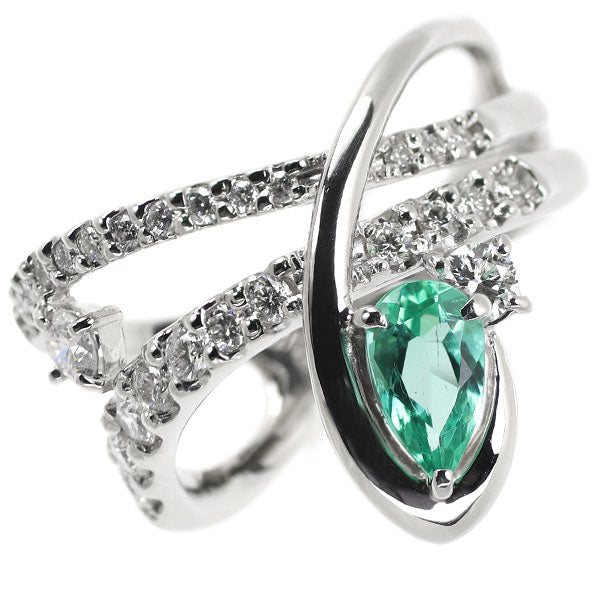 Pt900 Pear Shape Emerald Diamond Ring 0.441ct D0.52ct 