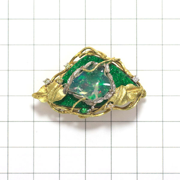 K18YG/WG Water Opal Green Garnet Diamond Brooch/Pendant 3.78ct G35.72ct G0.10ct D0.16ct 