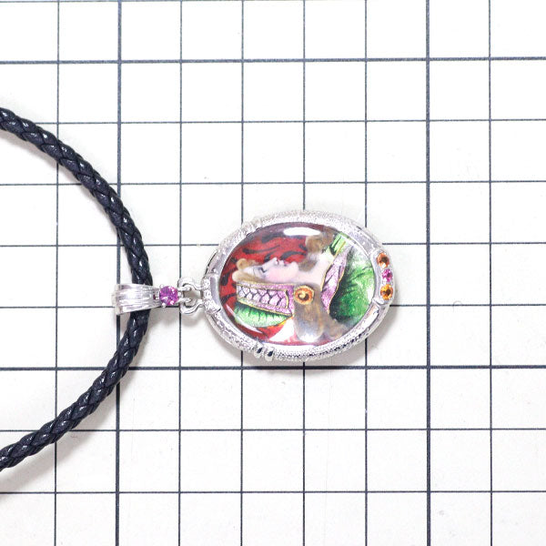 Mitsuo Kaji enamel/SV/K18WG multi-colored sapphire diamond pendant necklace D0.03ct Classica 